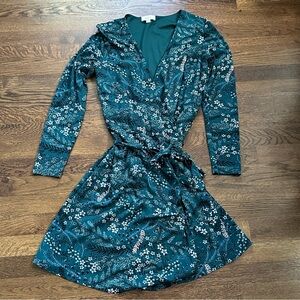 LOFT Floral Green Long Sleeve Wrap Dress - Size Small